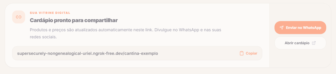 Cartao do link do cardapio na pagina inicial do painel